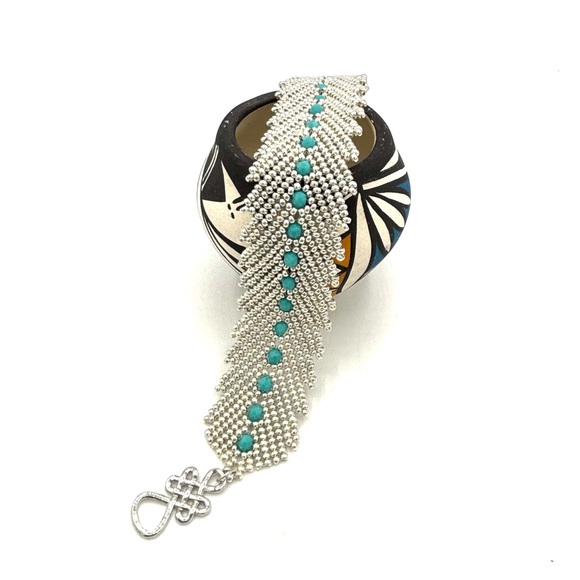 Hand Crafted Silver and Turquoise Bracelet - Picture 2 of 9